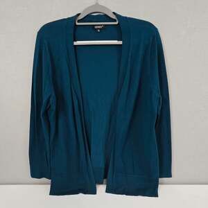 Women's Peacock Blue Open Front Draped Long Sleeve Cardigan Sweater XL - NEW